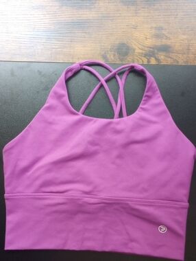 Savvy PURPLE Double Cross Straps Back Laddered Peekaboo Cut Outs Sports Bra L
